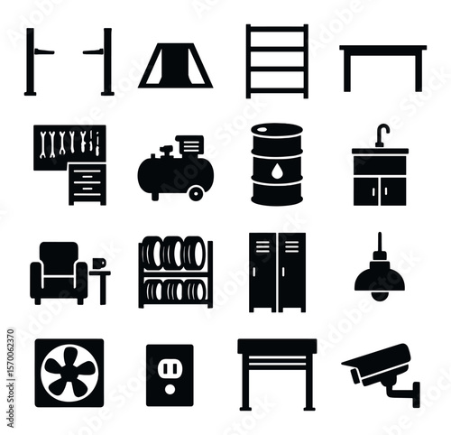 Auto shop icon collection, garage repair symbols. workshop and maintenance set
