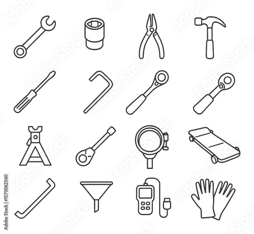 Auto repair tool collection, vehicle maintenance icons. car service and workshop set