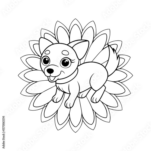Printable Puppy Bouncing On Daisy Outline