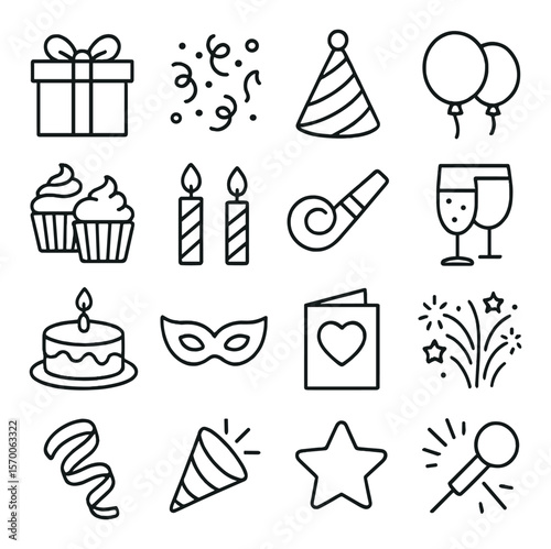 Party celebration collection, festive design symbols. event and joy planning set