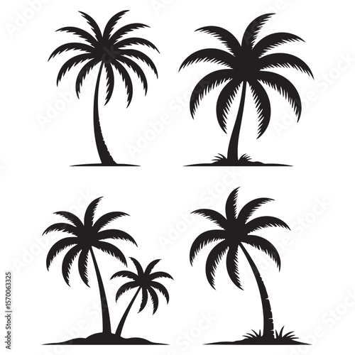 set of palm trees silhouettes