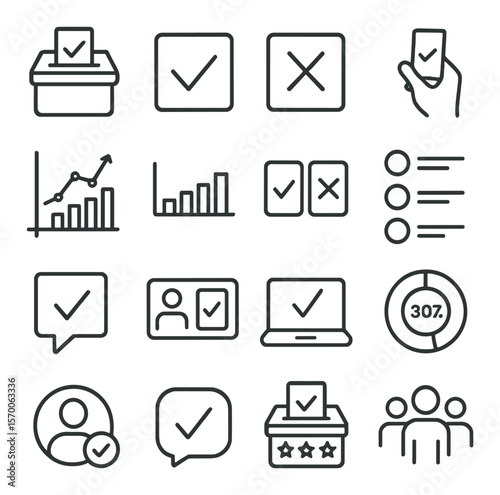 Voting icons collection, election symbol set. polling, decision-making, participation graphics