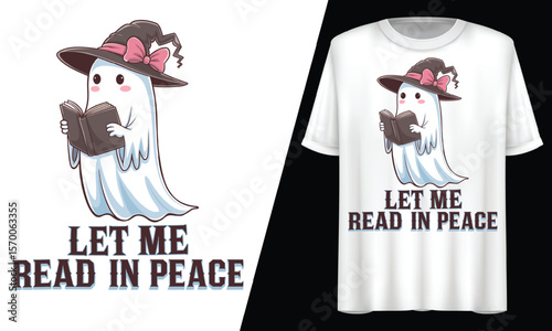 Halloween Ghost Reading, Let Me Read in Peace, T-Shirt Design.