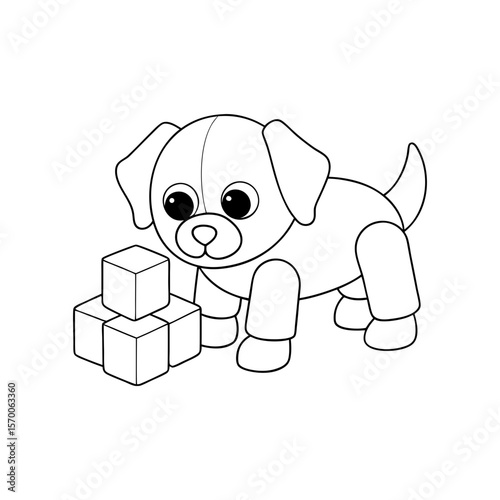 Printable Puppy Constructing Marshmallow House Outline