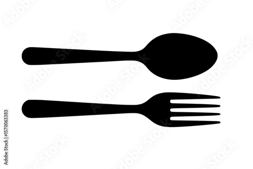 Silhouette of Spoon and Fork Isolated on White Background