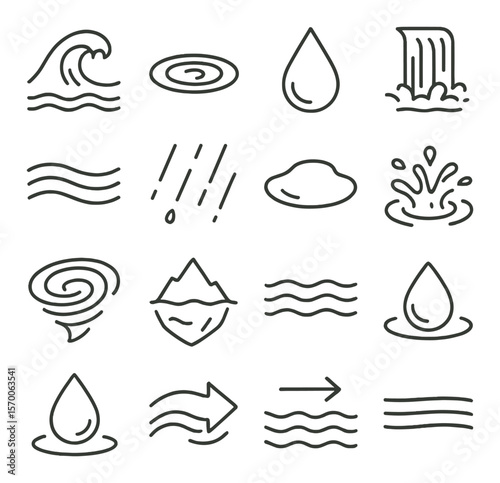 Water icons collection, aquatic design symbols. fluid and splash elements set