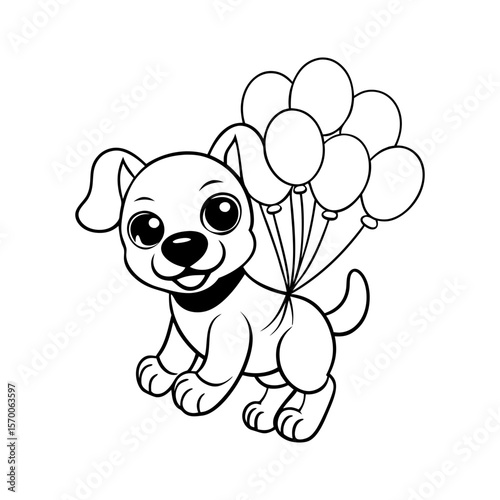 Printable Puppy Floating With Balloons Outline