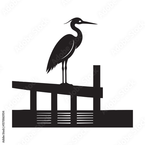 Heron Perched On Dock Post Silhouette