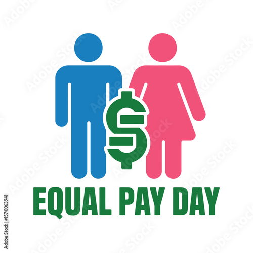 Equal Pay Day Icon with Gender Symbols and Dollar Sign, Promoting Wage Equality and Social Justice for Women and Men, Highlighting the Importance of Fair Compensation