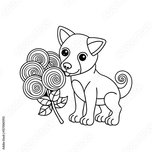 Printable Puppy Sniffing A Daisy Outline