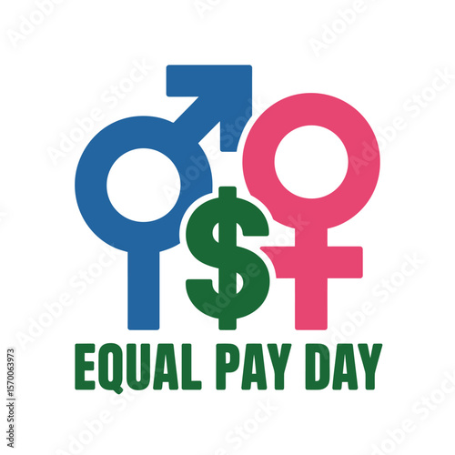 Symbolizing Gender Equality and Fair Compensation A Visual Representation of Equal Pay Day with Male and Female Symbols United by a Dollar Sign in a Bold and Modern Design.