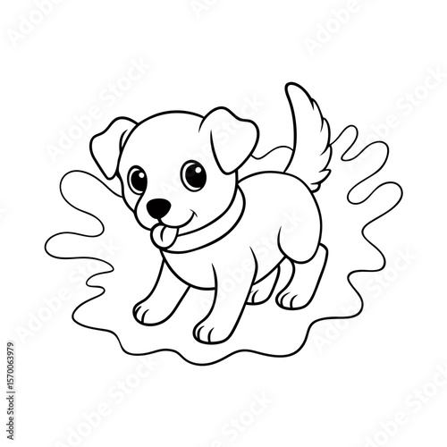 Printable Puppy Splashing In Water Outline