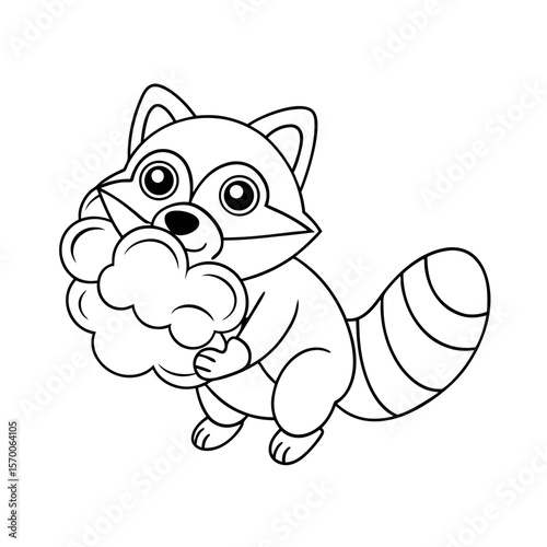Printable Raccoon Blowing Cotton Candy Outline