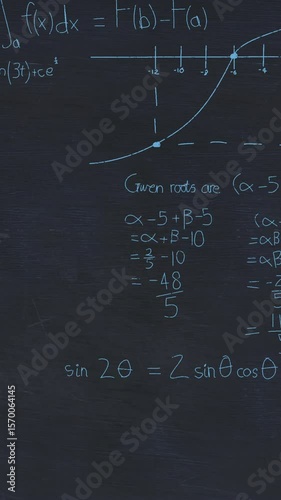 Mathematical equations on chalkboard