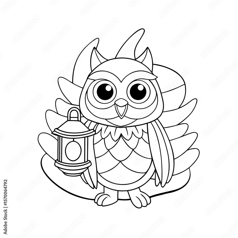 Fototapeta premium Printable Happy Owl Holding Garland Outline