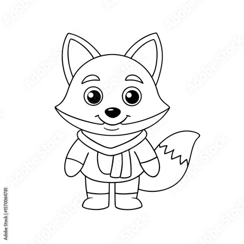 Printable Happy Fox Wearing Mittens Outline