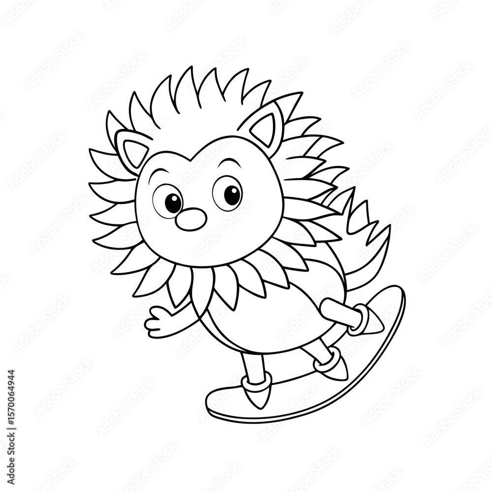 Fototapeta premium Printable Cheerful Hedgehog On Ice Outline