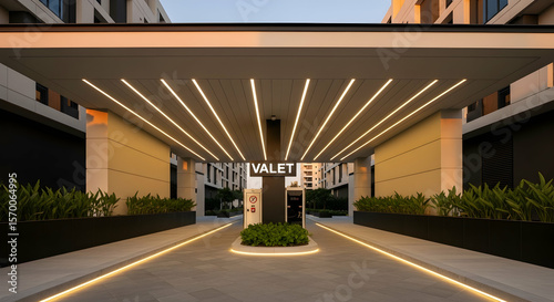 Architectural Design Of A Modern Valet Entrance With Ambient Lighting Feature