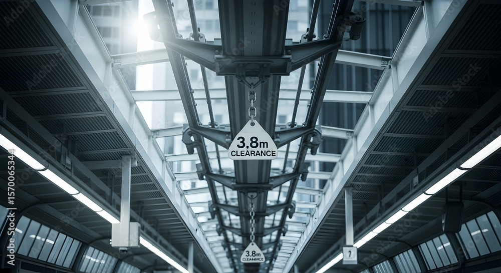 Obraz premium Architectural Infrastructure Underneath View Of Elevated Train Track System