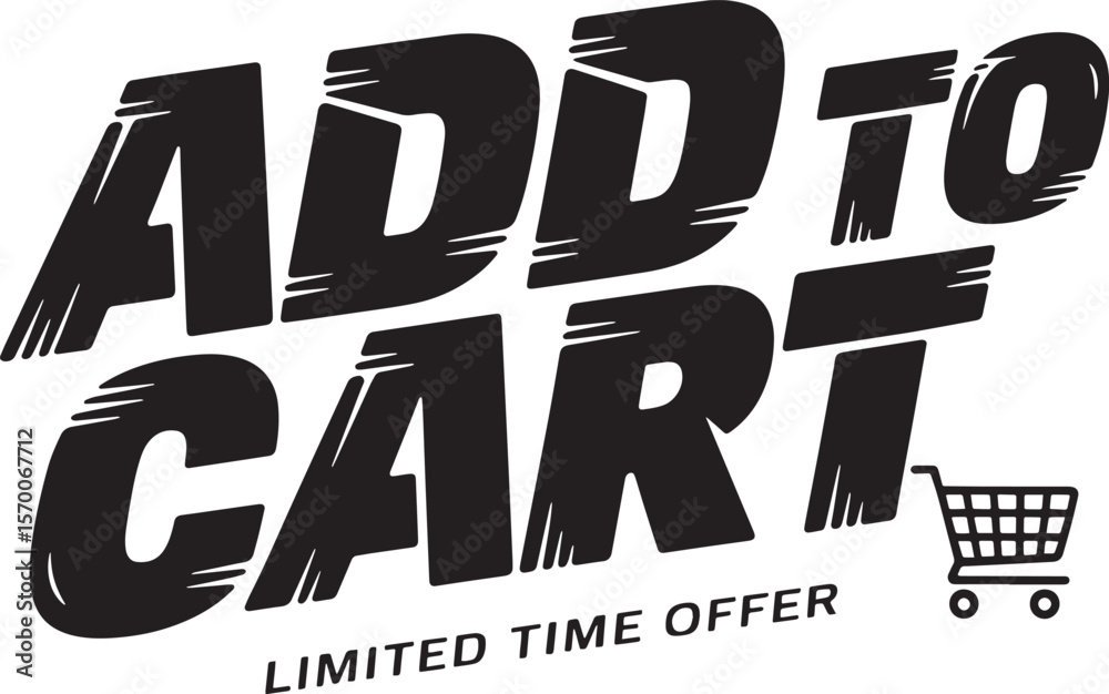 Fototapeta premium ADD TO CART Hand-drawn Style text Graphic black silhouette vector, Simple silhouette Design vector icon with Transparent background. A bold, stylized font text, Perfect for Sales Promotions