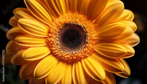 vibrant yellow gerbera daisy with detailed petals and dark center