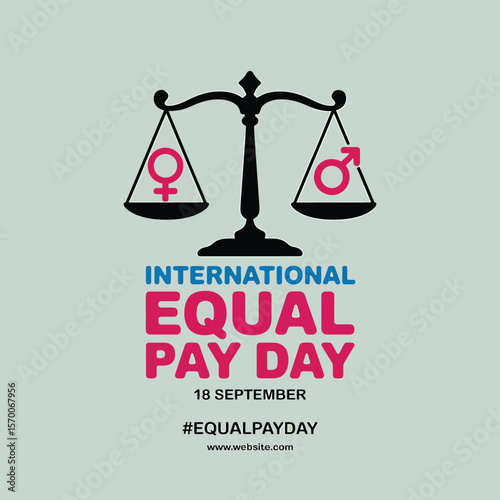 International Equal Pay Day Vector Graphic Scales of Justice with Gender Symbols, Promoting Equality and Awareness on a Neutral Background for Social Media Campaigns and Advocacy.