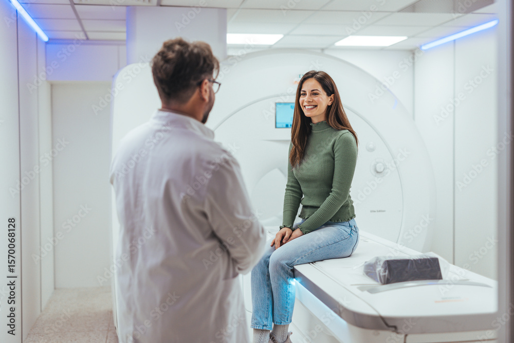 Obraz premium Doctor and Patient Discussing Results in a Modern Diagnostic Imaging Room