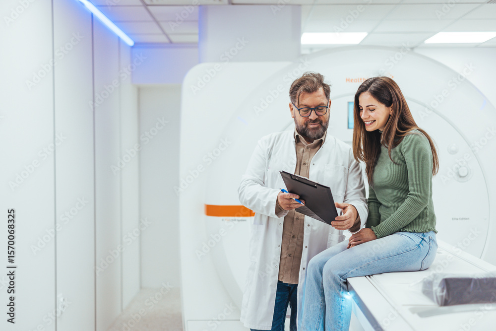 Fototapeta premium Doctor Explaining Results to Patient in Medical Imaging Room Setting