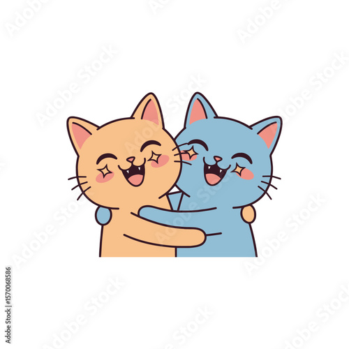 Two Cute Cartoon Cats Hugging in Vector Illustration