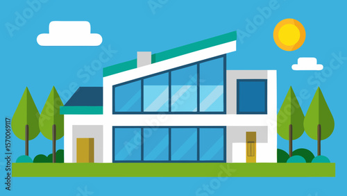 Vector illustration of urban and residential buildings, homes, and offices, showcasing diverse architecture and street-level commercial design