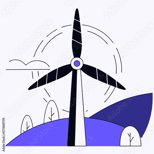 Wind turbine icon with blades and mountain