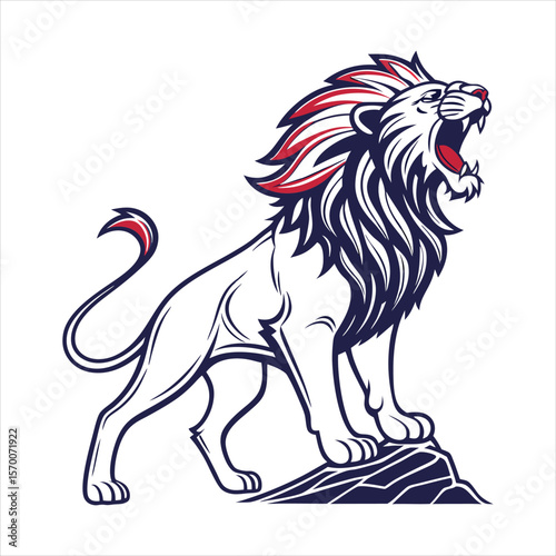 Vector illustration of full body of wild lion, zoology illustration, royal predator safari animal.