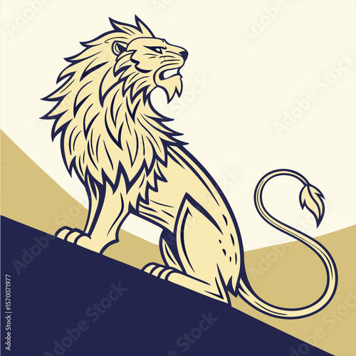 Vector illustration of full body of wild lion, zoology illustration, royal predator safari animal.