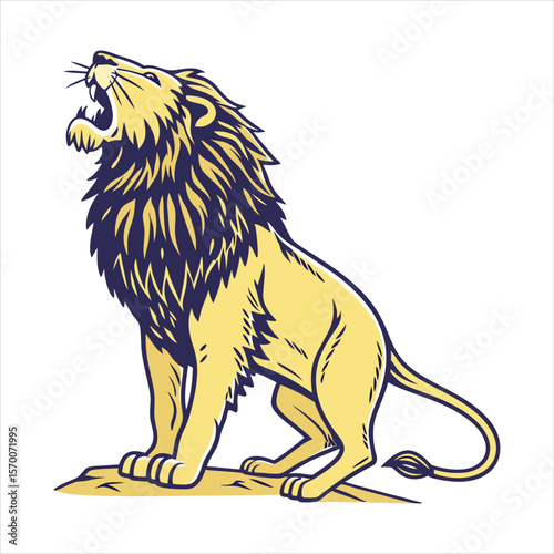 Vector illustration of full body of wild lion, zoology illustration, royal predator safari animal.
