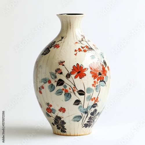 A beautiful traditional ceramic vase with floral patterns. This delicate vase represents art, beauty, and craftsmanship.