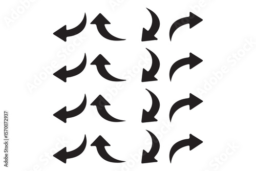 Dual sided arrow vector, icon, silhouette design. Semicircular curved thin, long double ended arrow vector design for website, app and logo design. Vector illustration of duel side