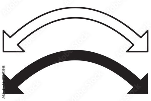 Dual sided arrow vector, icon, silhouette design. Semicircular curved thin, long double ended arrow vector design for website, app and logo design. Vector illustration of duel side