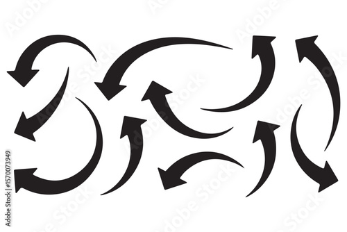 Dual sided arrow vector, icon, silhouette design. Semicircular curved thin, long double ended arrow vector design for website, app and logo design. Vector illustration of duel side