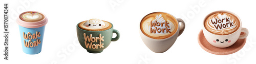 Plasticine work work png wotk with coffee mockup in 3d without background for decoration.
