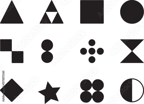 Unique, non-textual, and highly traceable geometric icons on a white background, each styled for maximum visual impact.