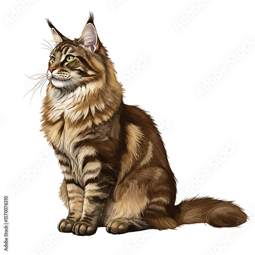 Majestic Maine Coon Cat Regally Sitting Long Bushy Tail Tufted Ears