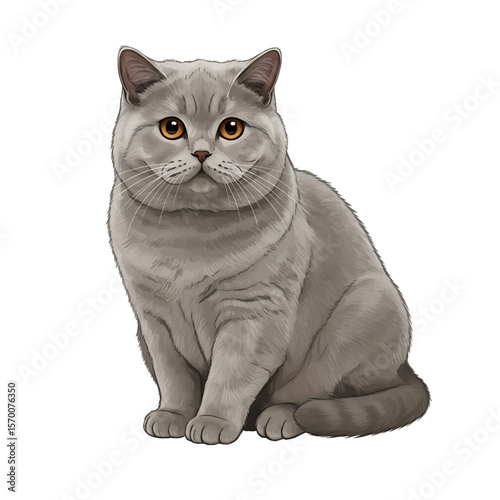 Charming British Shorthair Cat Round Face Dense Plush Grey Fur