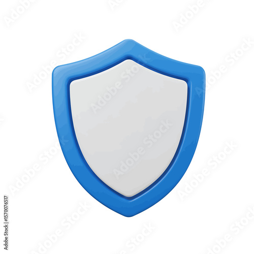 Blue and White Shield 3D Icon Smooth Matte Finish Minimalist Design