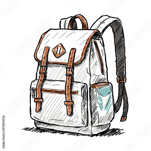 Stylish backpack with brown straps in hand-drawn illustration  