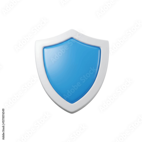 Shield 3D Icon Blue White Smooth Finish Minimalist Security Symbol