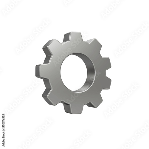 Gear Cog 3D Icon Silver Metallic Finish Minimalist Settings Symbol