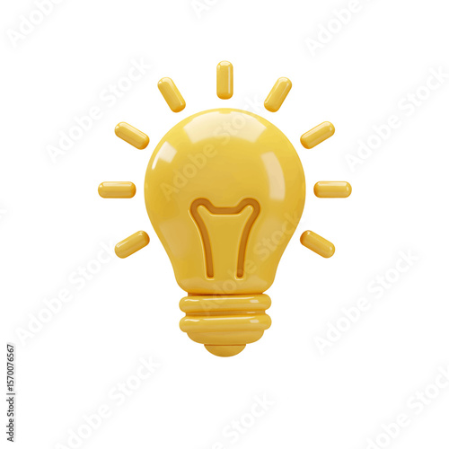 Yellow Lightbulb 3D Icon Glowing Softly Glossy Plastic Minimalist Style