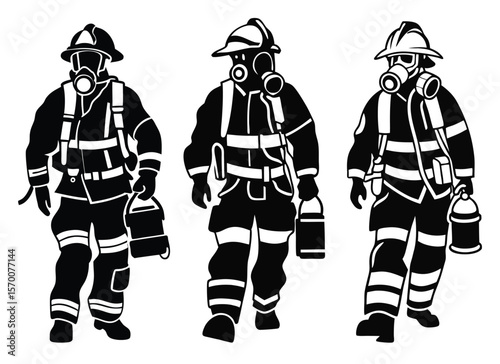 Black and White Firefighter Vector Set