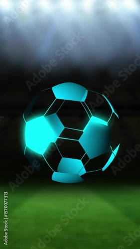 Animation of digital football over stadium