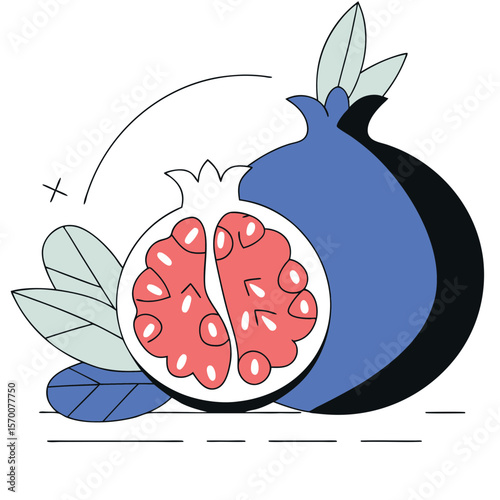 Pomegranate fruit illustration in flat style